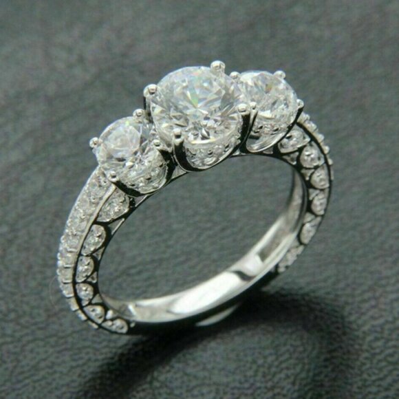 💎925 Silver Plated Round Cut CZ Eternity Ring for Women, MARR9412 - Picture 1 of 4